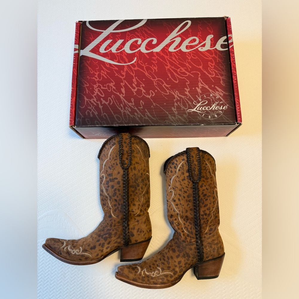 WORN 1X Lucchese 1883 Cowgirl Boots Camel Cheetah Print, M5040.S52F 9.5B